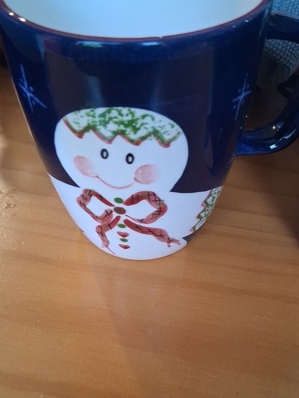 Blue and White Snowman Ceramic Mug - Festive Holiday Home Art